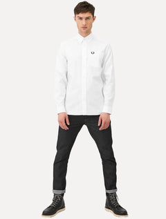 Camisa Fred Perry Masculina Oxford Pocket Black Logo Branca