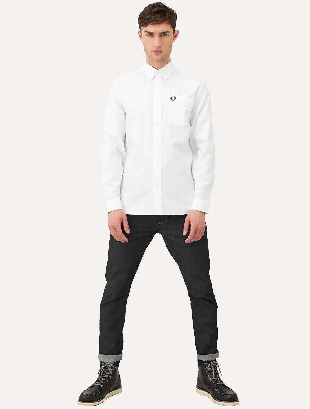 Camisa Fred Perry Masculina Oxford Pocket Black Logo Branca