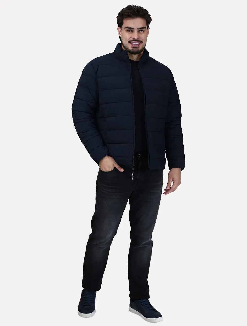 Jaqueta Calvin Klein Masculina Matelassê Full-Zip Azul Marinho