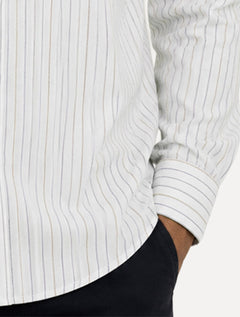 Camisa Dudalina Masculina Slim Slub Cotton Flame Listras Branca