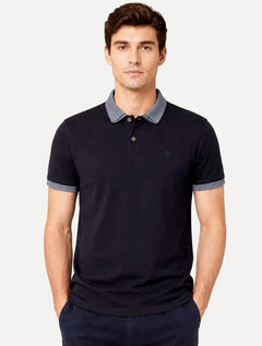 Polo Dudalina Masculina Piquet Gola Binada Azul Marinho