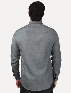 Camisa Calvin Klein Jeans Masculina Regular Oxford Leve Logo Cinza Mescla
