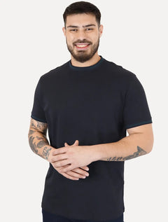 Camiseta Armani Exchange Masculina Regular Green Collar Friso Lisa Azul Marinho