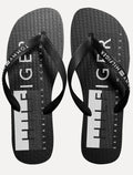 Chinelo Tommy Hilfiger Silk Flag Black & White Logo Beach Rubber Preto