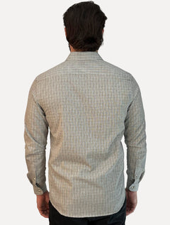 Camisa Dudalina Masculina Comfort Superfine Slim Tricoline Xadrez Mono Logo Cáqui Escuro