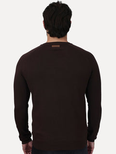 Suéter Dixen Masculina Tricot Manga Longa Raglan Gola Careca Marrom