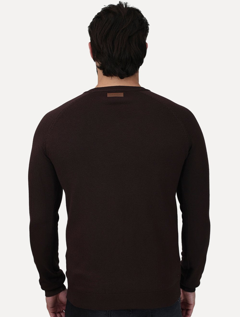 Suéter Dixen Masculina Tricot Manga Longa Raglan Gola Careca Marrom