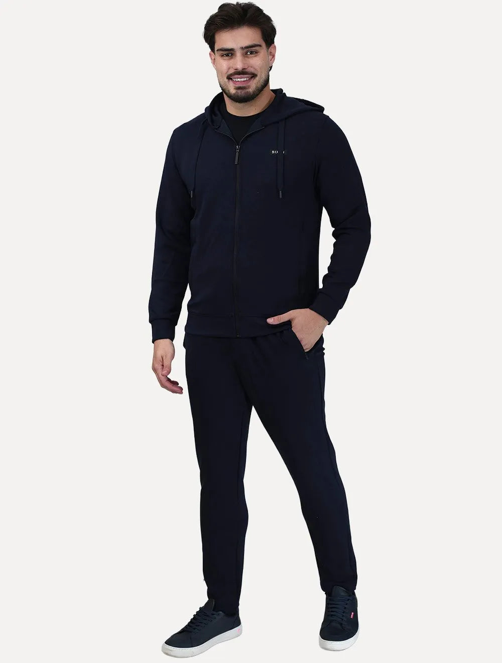 Conjunto Dixen Agasalho Moletom Jaqueta com Zíper Capuz Azul Marinho
