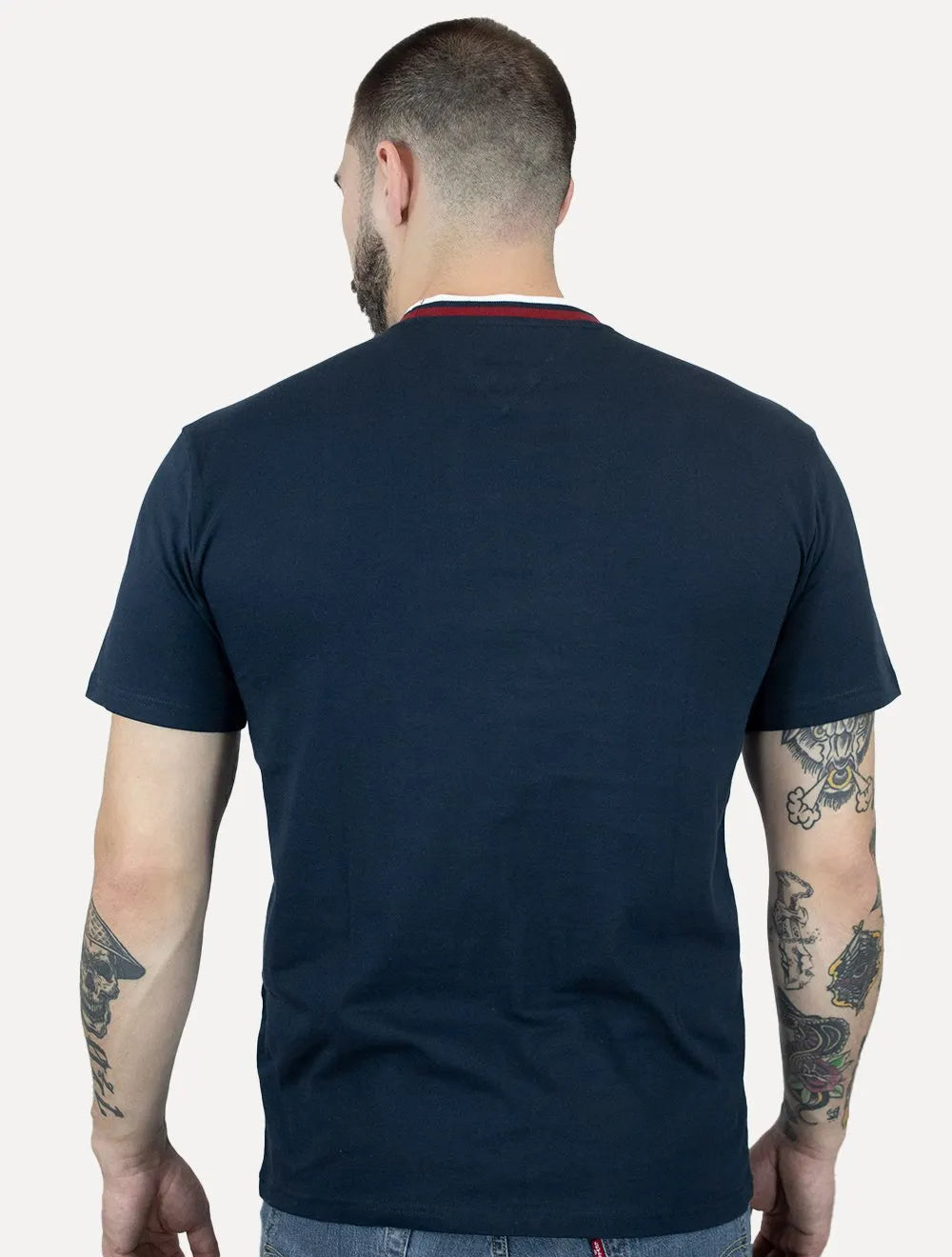 Camiseta Tommy Jeans Masculina Regular Linear Ringer Tee Azul Marinho