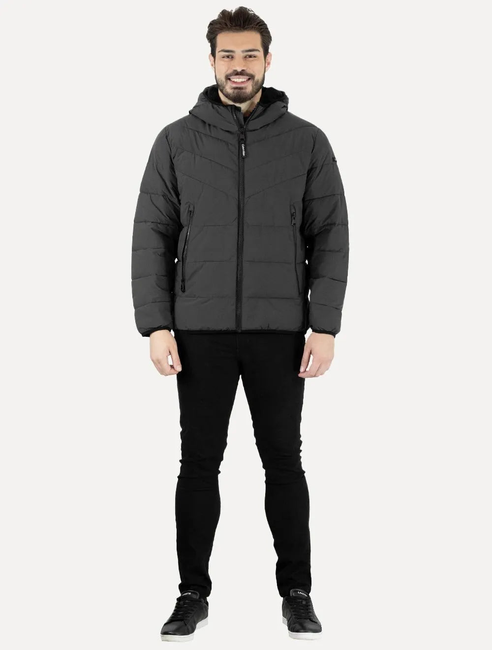 Jaqueta Calvin Klein Masculina Hoodie Matelassê Ziper Chumbo