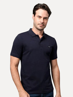 Polo Calvin Klein Masculina Piquet Slim Stretch Button Azul Marinho