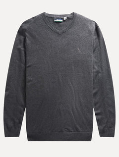 Suéter Reserva Masculino Tricot Basico Gola-V Cinza Mescla Escuro