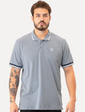 Polo Guess Masculina Piquet Frisos Triangulo Bordado Light Azul Mescla