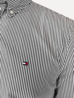Camisa Tommy Hilfiger Masculina Regular THFlex Poplin Classic Stripe Preta