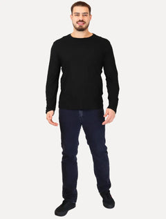 Camiseta Calvin Klein Jeans Masculina Manga Longa Rubber CK Frontal Preta