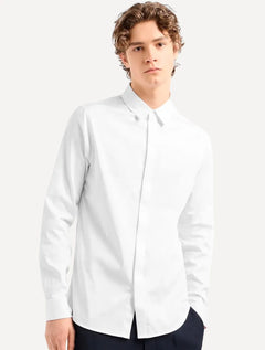 Camisa Armani Exchange Masculina Slim Fit Hidden Button Mono Logo Branca