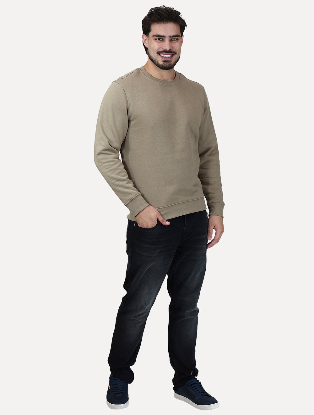 Suéter Calvin Klein Jeans Masculina Rubber CK Frontal Cáqui Médio
