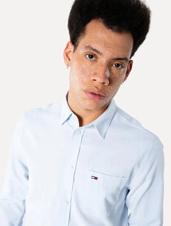 Camisa Tommy Jeans Masculina Regular Classic Oxford Mescla Azul Claro Mescla