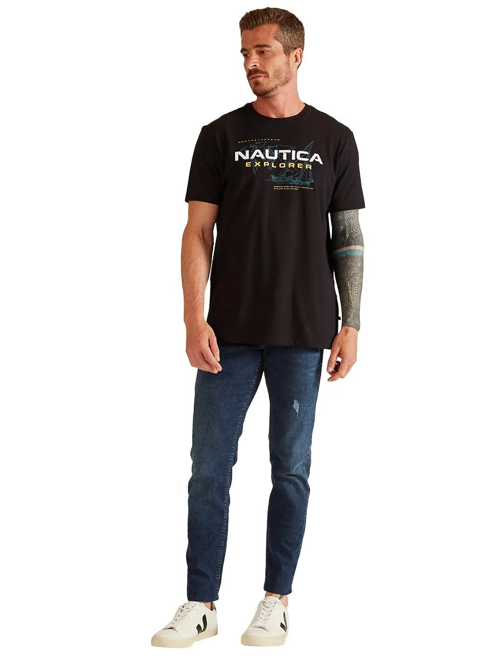 Camiseta Nautica Masculina Explorer World Preta