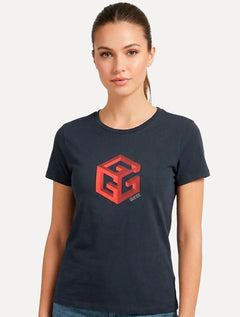 Camiseta Guess Feminina Cube 3D Logo Azul Marinho