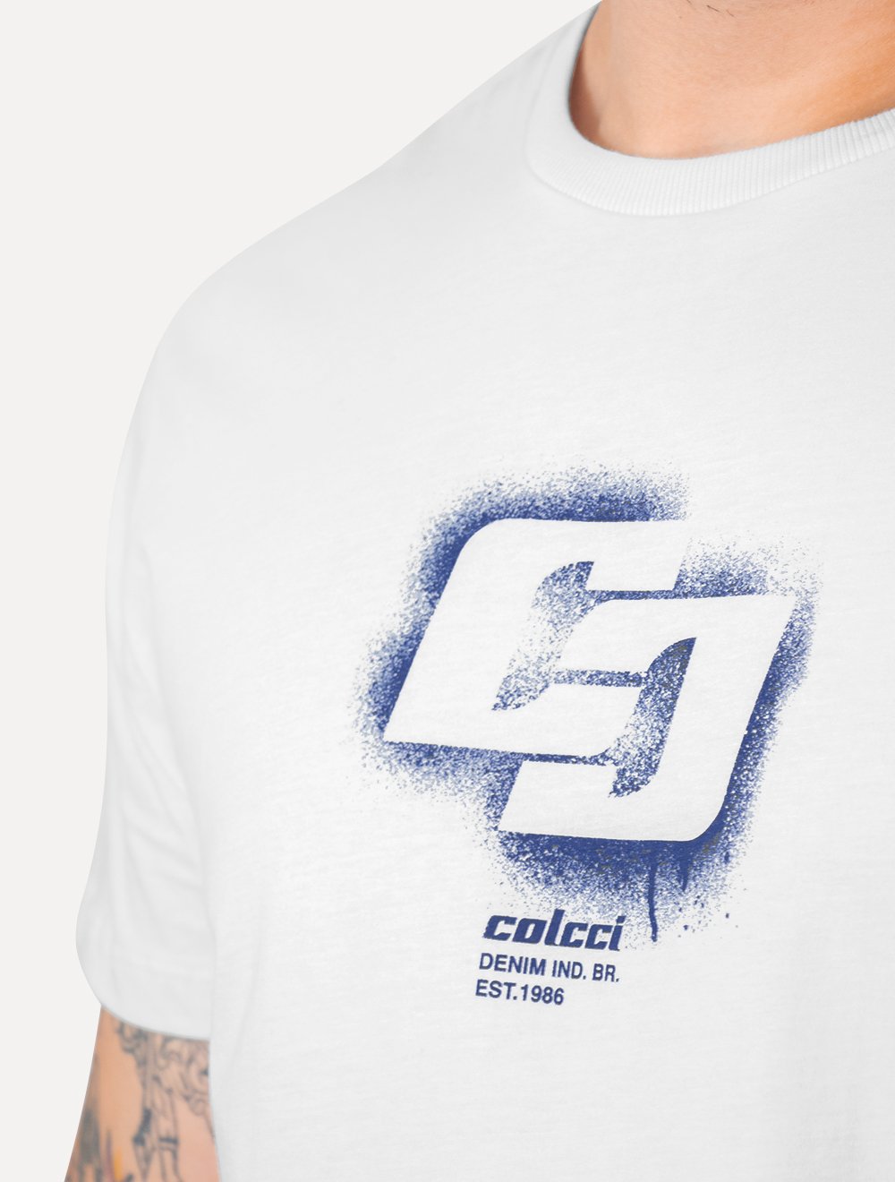 Camiseta Colcci Masculina Slim Splash Logo Branca