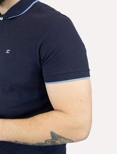 Polo Colcci Masculina Piquet Blue Frisos Mini Logo Azul Marinho