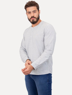 Camisa King & Joe Bata Masculina Manga Longa Henley Mini Listrada Azul