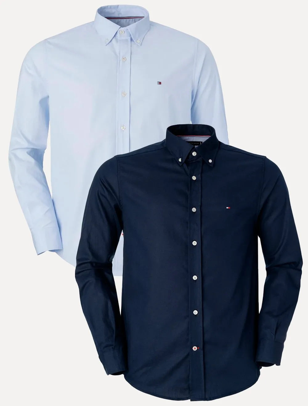 Kit Camisas Masculinas Tommy Hilfiger | Regular Core Flex Poplin Azul Marinho/Azul Claro 2 UN