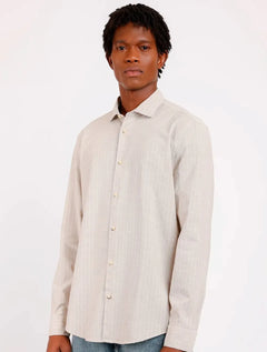 Camisa Aramis Masculina Regular Listras Backstitch Cáqui Claro