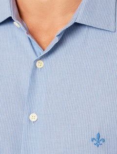Camisa Dudalina Masculina Slim Superfine Cotton Listrada Light Azul Médio