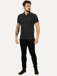 Polo John John Masculina Two Lines Preta