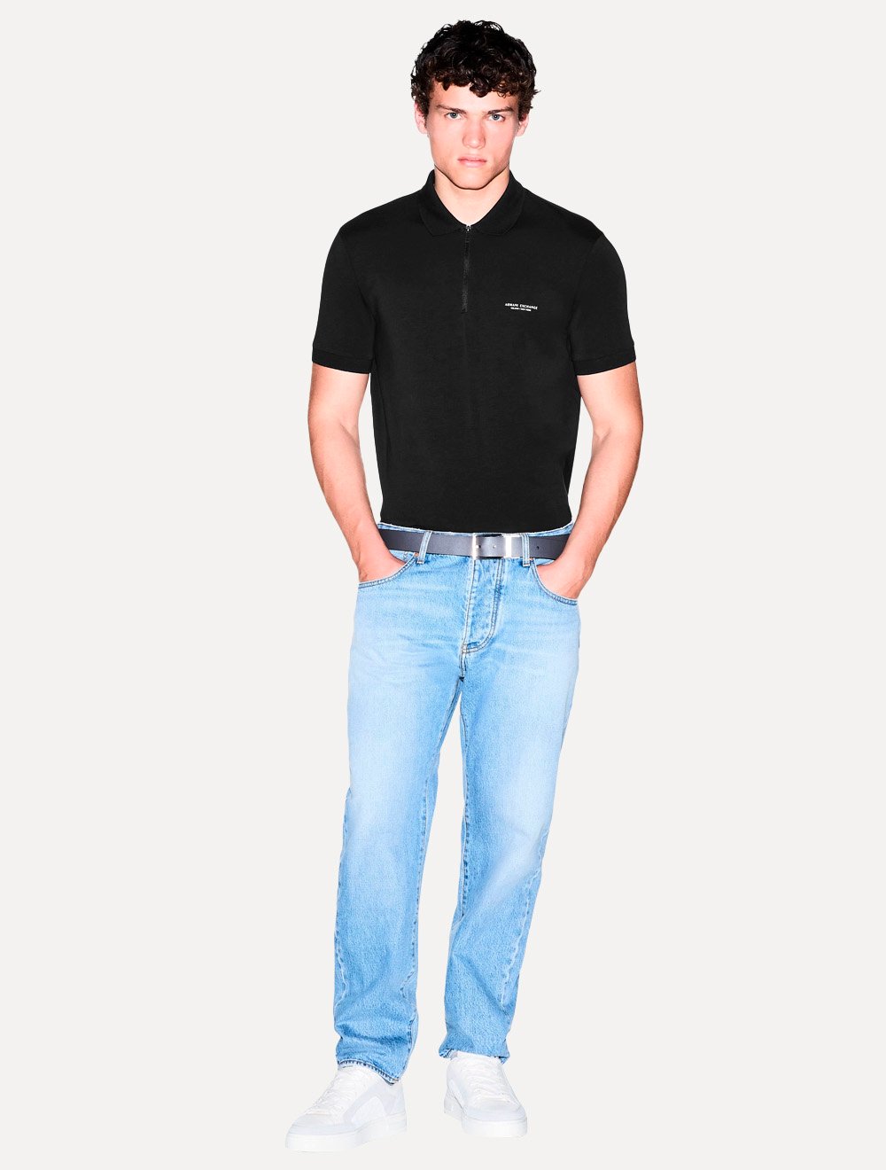 Camisa Polo Armani Exchange Slim Fit Malha de Algodão Half Zip Preta
