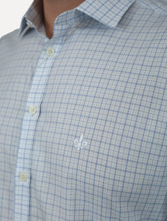 Camisa Dudalina Masculina Slim Superfine Cotton Xadrez Azul Claro