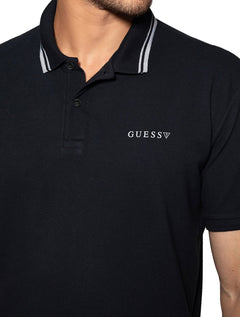 Polo Guess Masculina Piquet Silk Frisos Preta