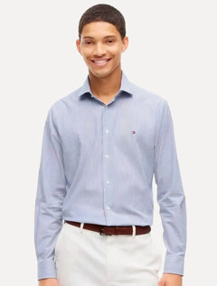 Camisa Tommy Hilfiger Masculina Slim Striped Stretch Azul Marinho