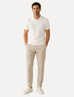 Polo Dixen Masculina Tricot Viscose Texturizada Manga Curta Off White