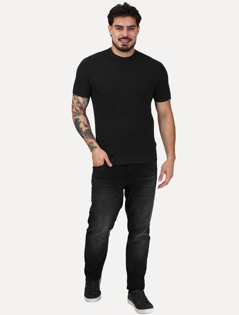 Camiseta Dixen Masculina Tricot Manga Curta Gola Careca Preta