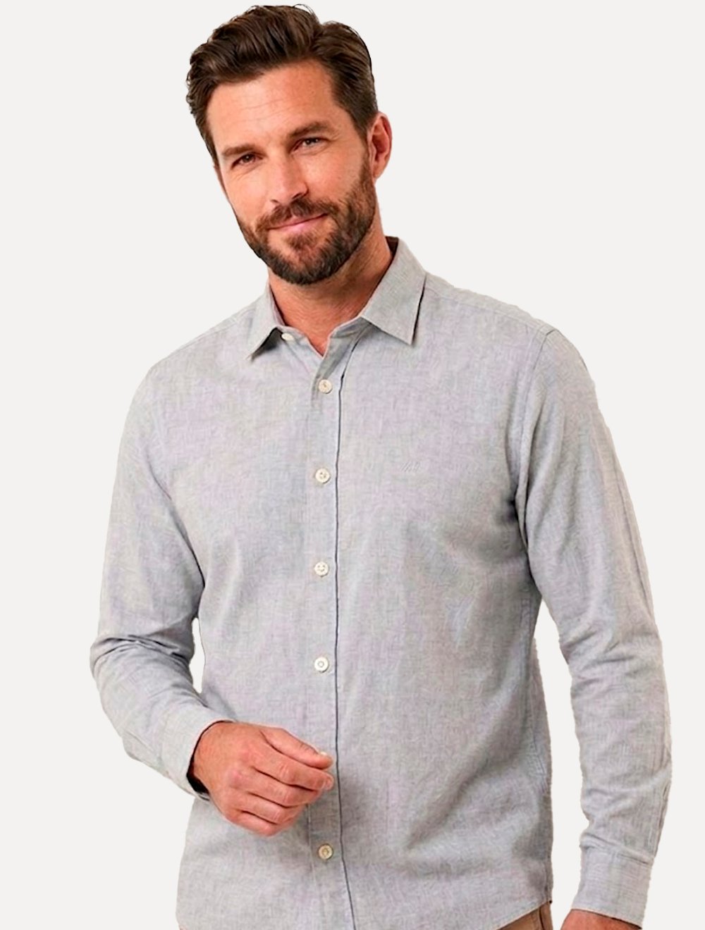 Camisa Aramis Masculina Slim Algodão Willis Cinza Claro
