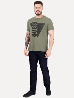 Camiseta Guess Masculina Los Angeles Triângulo Rubber Verde Escuro