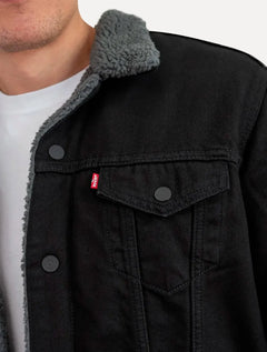 Jaqueta Jeans Levis Masculina Sherpa Trucker Preta