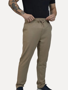 Calça Calvin Klein Masculina Moletom Reta Suedine CK Logo Cáqui