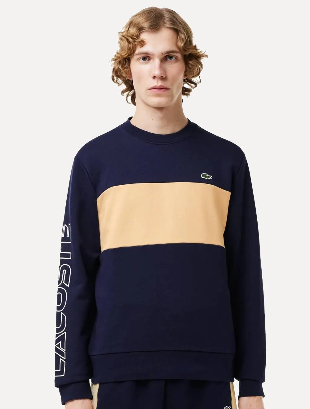 Moletom Lacoste Masculino Jogger 3D Print Colorblock Cáqui/Marinho