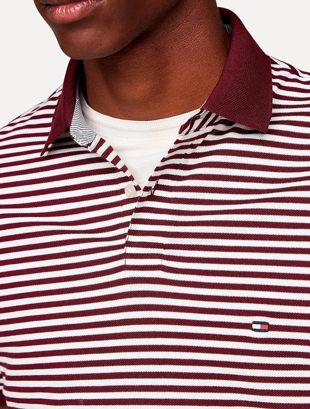 Polo Tommy Hilfiger Masculina Regular Piquet 1985 Striped Bordô