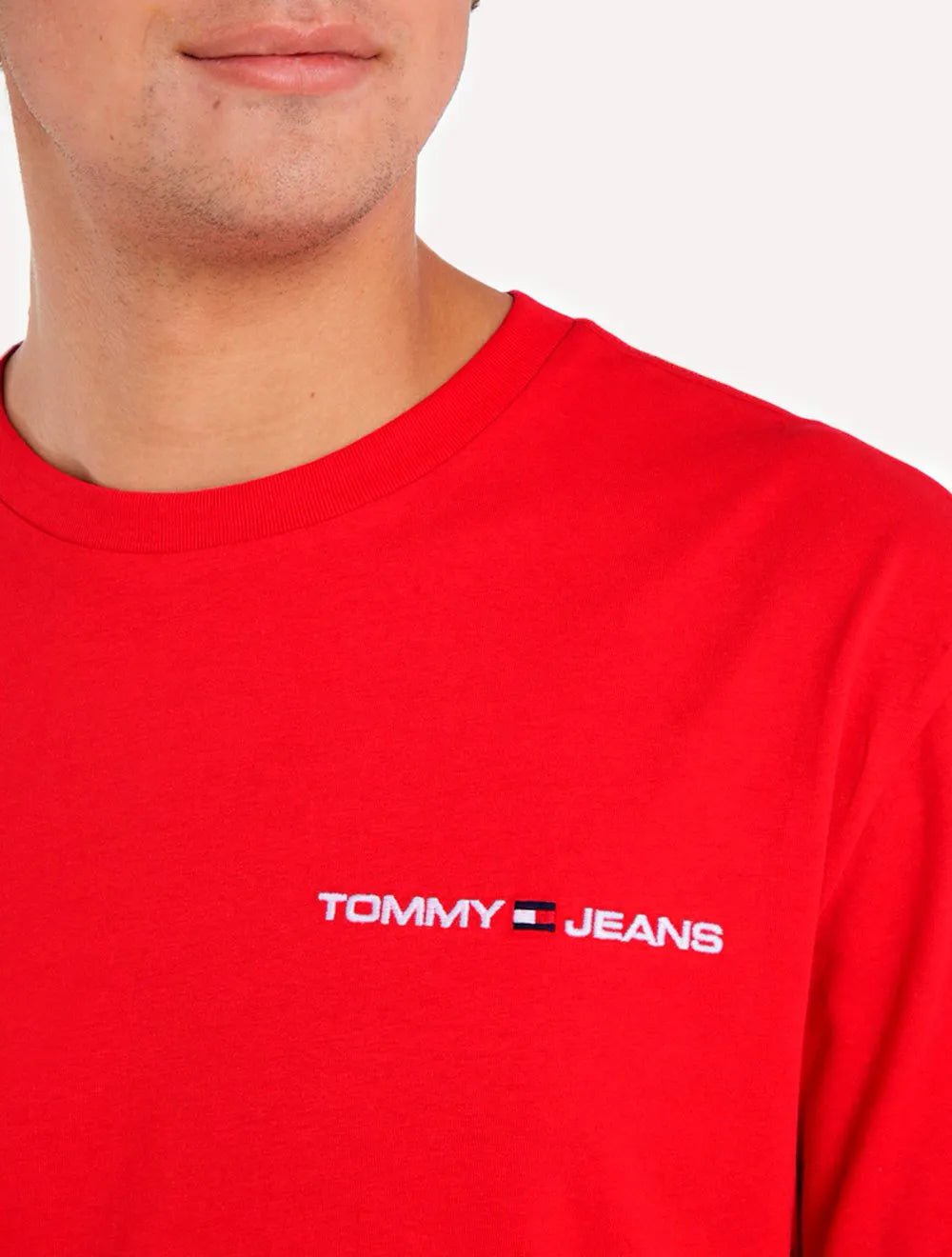 Camiseta Tommy Jeans Masculina Classic Linear Embroidered Chest Vermelha