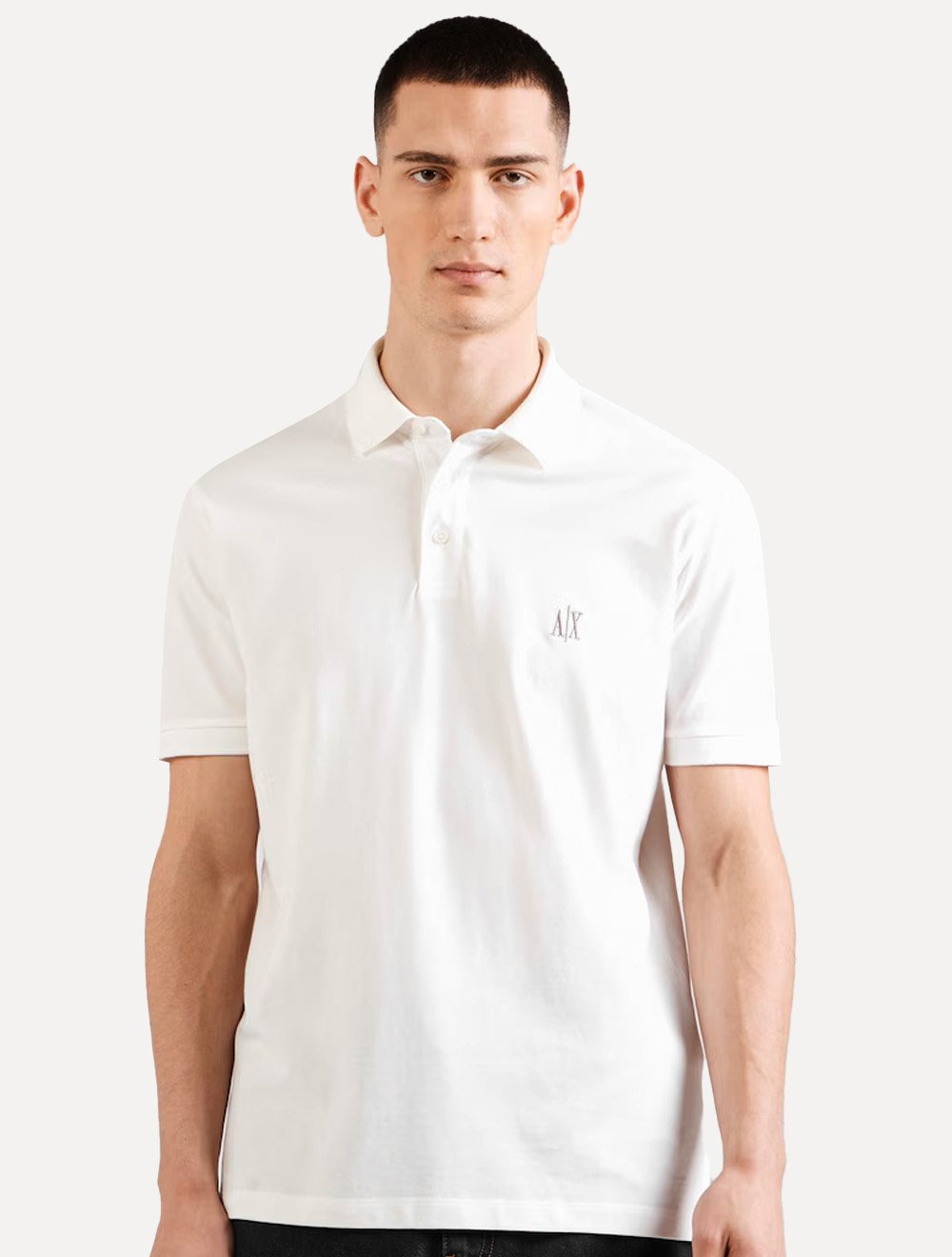 Polo Armani Exchange Masculina Regular Fit Logo Icon AX Off White