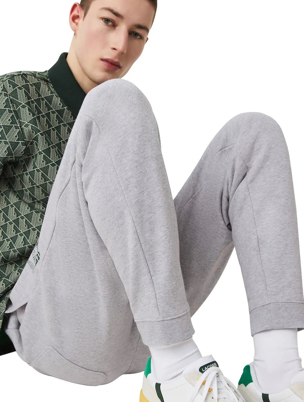 Calça Lacoste Moletom Masculina Croco Logo 1927 Cinza Mescla