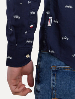 Camisa Tommy Jeans Regular College Pop Dobby Azul Marinho