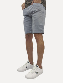 Bermuda Dudalina Masculina Jeans Slim 5 Pockets Tinturada Azul Claro