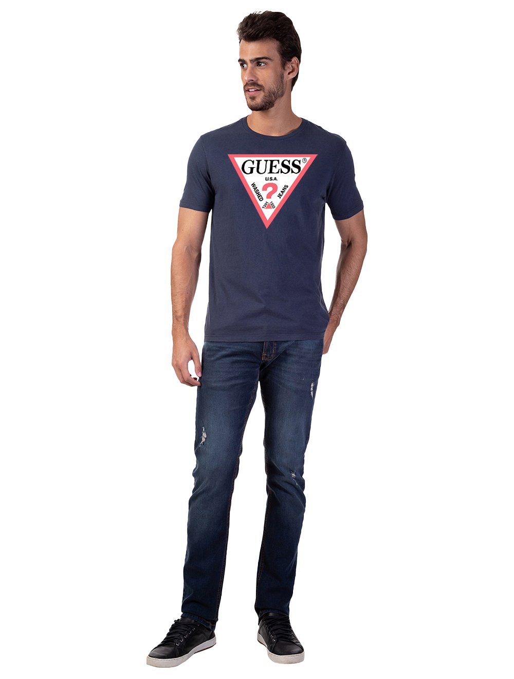 Camiseta Guess Masculina Logo Print Azul Marinho