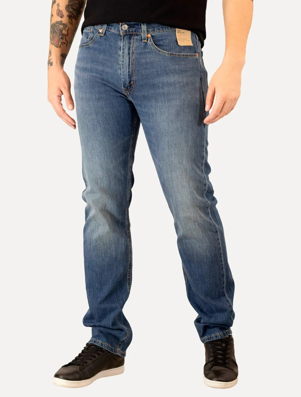 Calça Levis Jeans Masculina 505 Regular Stretch 1967 Zip Azul Médio